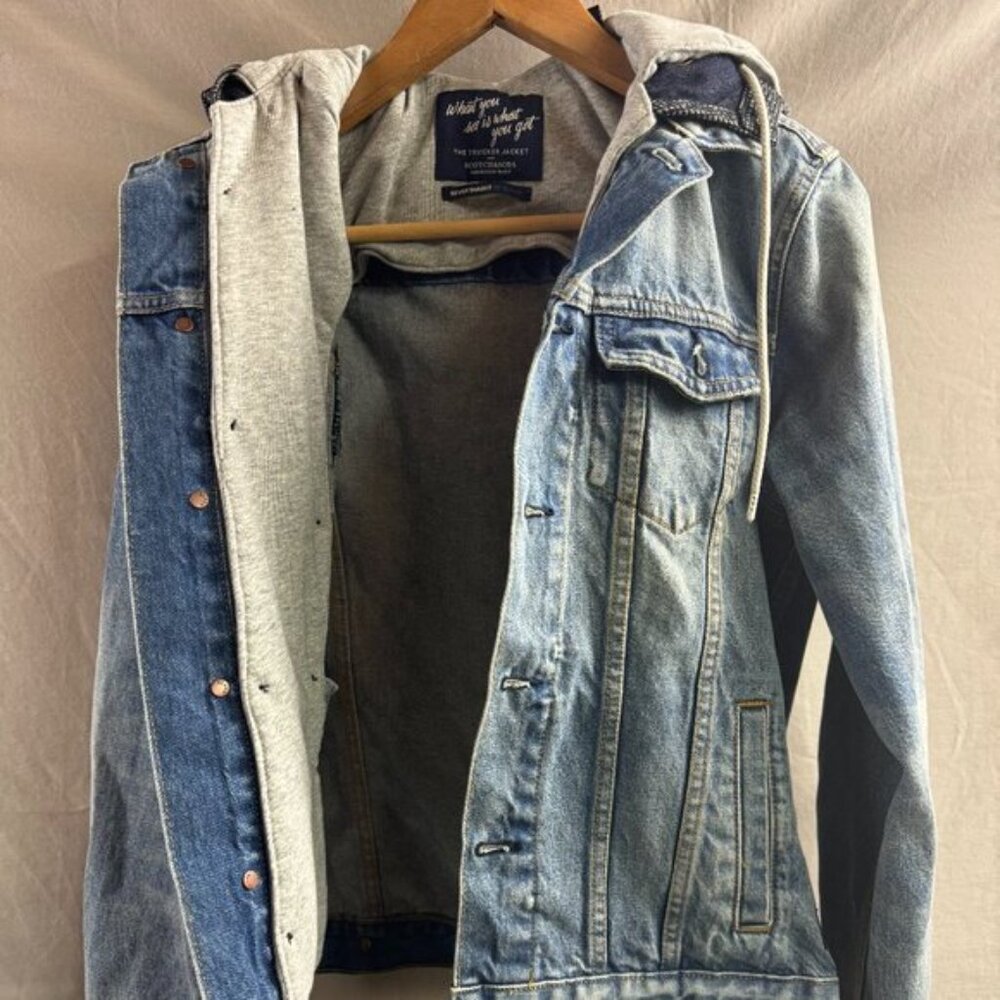 Mens Scotch And Soda Denim Trucker Jacket With Hoodie - Picture 6 of 8